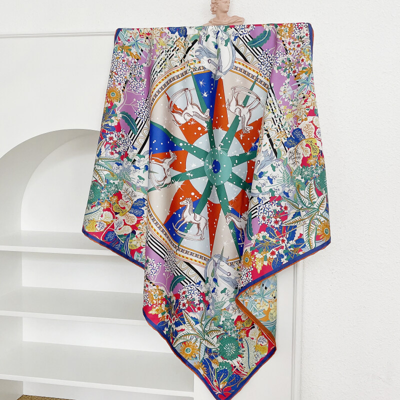 The Dreaming Whirligig Double-sided Print 16 Momme Silk Twill Scarf